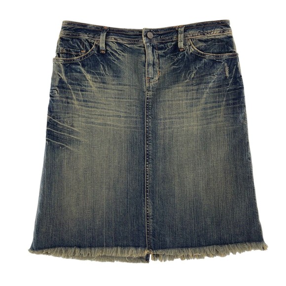 575 Denim Womens 30 Distressed Boho Frayed Hem Denim Jean Straight Skirt - Picture 1 of 8